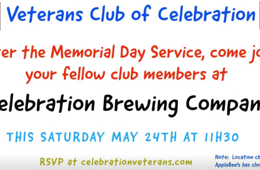 Memorial Day Luncheon Moved to Celebration Brewing Company